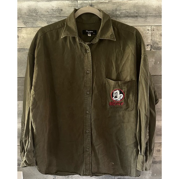 Disney Apparel X MOUSSY Mickey Mouse Embroidered Button Front Shirt Size F OS - Picture 1 of 5